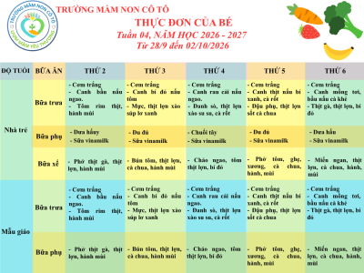 THỰC ĐƠN TUẦN 4. NĂM HỌC 2026-2027